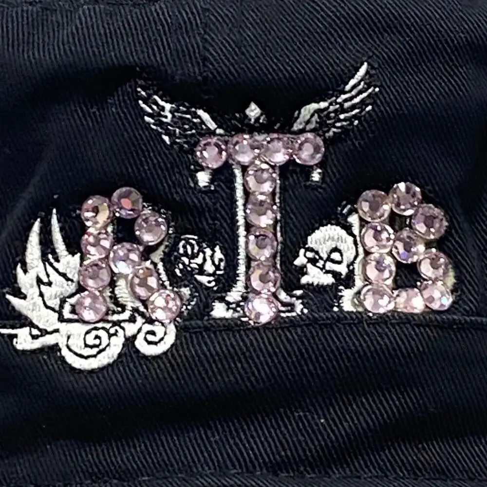 Light Pink Bling RTB Real Tough B itch Black Baseball Cap Hat Biker Babe